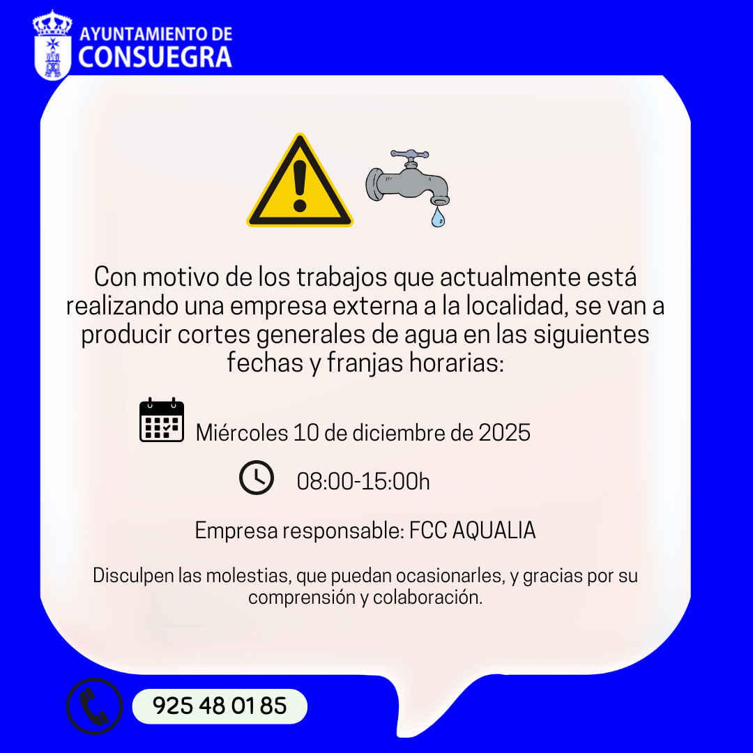 Aviso de corte general de agua en la población (10 de diciembre 2025 ...