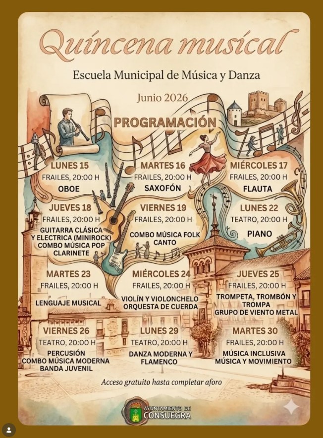 Consuegra Municipal Music and Dance School: June 2026 Musical Fortnight Schedule